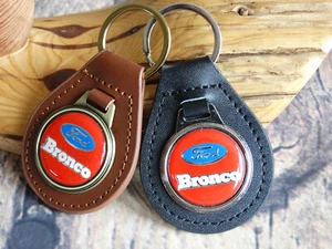ORG NEW RARE VINTAGE 1970s FORD BRONCO TRUCK CAR Leather Key Chain Ring Fob NOS - Foto 1 di 6