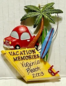 Adorno de Navidad vintage Virginia Beach Palmera tabla de surf recuerdos de vacaciones - Imagen 1 de 2