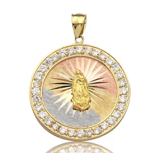 LoveBling 10K Yellow Gold Tri Color Virgin Mother Mary Pendant (1.66" x 1.27") - Picture 1 of 3