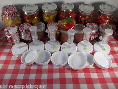 6 Mason jar fermenting lids w/ GASKETS, grommets & airlocks - Image 1 of 4