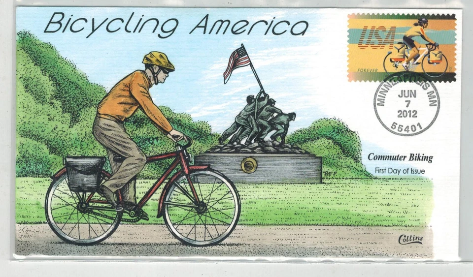 2012 COLLINS HANDPAINTED BICYCLING IN AMERICA COMMUTER BIKING IWO JIMA MONUMENT - Image 1 of 1