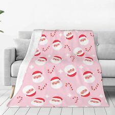 Pink Christmas Santa Soft Warm Flannel Throw Blanket for Couch Bed Chair Sofa