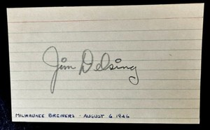 1946 Jim Delsing Milwaukee Brewers Signed 3x5 Index Card Yankees Eddie Gaedel