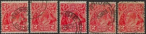 1¢ WONDER'S ~ AUSTRALIA 2¢ KGV USADO AL POR MAYOR LOTE DE 5 SELLOS TODOS MOSTRADOS ~ S423 - Imagen 1 de 1