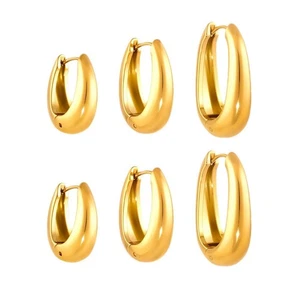 2 Farben Damen 18K vergoldet U Form Huggie Creolen Ohrring Tropfen anlaufgeschützt - Bild 1 von 14