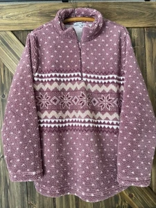 Serengeti Fair Isle Design Mauve Pink 1/4 Zip Fleece Womens L - Picture 1 of 4