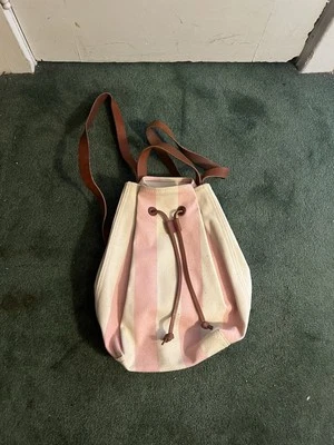 Madewell Canvas Somerset Backpack Ivory And Petal Pink Striped Leather Straps - Image 1 of 3