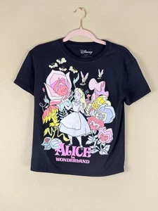 Disney Alice im Wunderland T-Shirt Damen Small Schwarz Kurzarm Tee Faded 698 - Bild 1 von 10