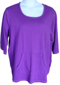 Woman Within French Terry 3/4 Sleeve Pocket Sweatshirt Purple Size 1X (J34) - Picture 1 of 14