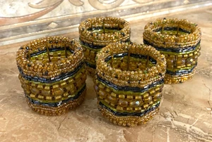 4 vintage BOHO, Moroccan, India, golden beaded napkin rings - Pier One - Picture 1 of 7