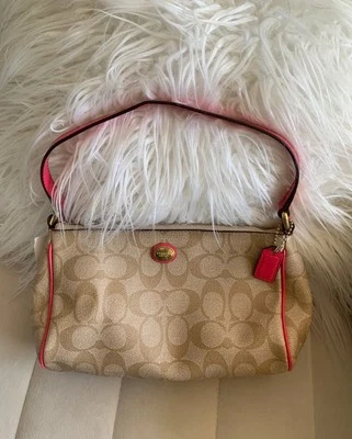 Coach Cranberry Pink Khaki Peyton F51175 Satchel Shoulder Purse Handbag 90 Style - Image 1 of 4