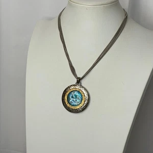 Chico's Anhänger Halskette brüniert silberfarben signiert Modeschmuck blau - Bild 1 von 13