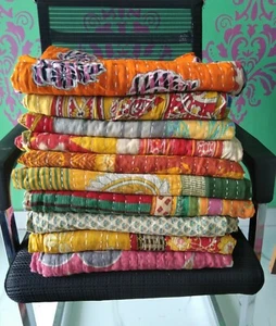 Wholesale 5 PC lot Kantha Quilt Indian Vintage Reversible Throw Handmade Blanket - Picture 1 of 13