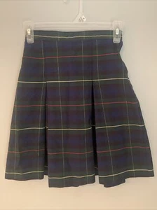 Becky Thatcher Girls Uniform School Skirt Size 8 Plaid Green Blue Pleats - Picture 1 of 3