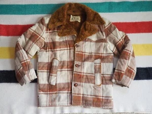 VTG 50s 60s Sovereign Brown Plaid Western Shearling Wool Button Jacket M EUC - Picture 1 of 12
