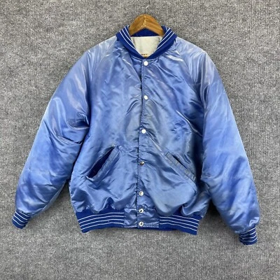 Vintage 80s DeLong Sportswear Snap Button Satin Bomber Jacket Large Made In USA - Image 1 of 4