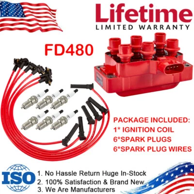 Bobina de encendido y 6 bujías y 6 cables para Ford Explorer Sport Trac V6 4,0 l FD480 Foto 1 de 4