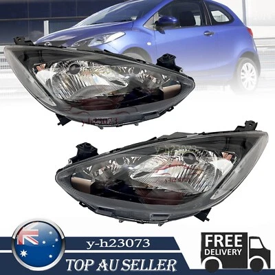 Pair Front Head Light LH+RH Black For Mazda 2 DE Neo Maxx Genki Sport 2007-2014 - image 1 of 4