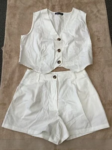 SHEIN LUNE Women's Solid Colour Button Down waistcoat & shorts Set size 10 white - Picture 1 of 1