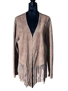 Vintage Forever 21 Plus 2X Whiskey Brown Pigskin Leather Jacket Fringe Western - Picture 1 of 13