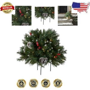 18-Inch Frosted Urn Filler with Red Berries & LED Lights - Festive Holiday Decor - Picture 1 of 7