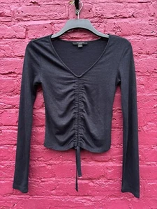 All Saints Rina Glitz Blue Long Sleeve Drawcord Detail Crop Top Blouse M 10/12 - Picture 1 of 9