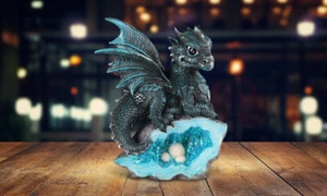5"H Blue Dragon on Faux Crystal Egg Nest Statue Figurine Home Decor Unique Gift - Picture 1 of 1