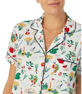 Neu mit Etikett Kate Spade NY Pyjama Oberteil kurz geschnitten M weiß Gartendruck Blumenmuster Shirt Nachtwäsche - Bild 1 von 9