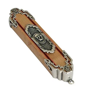 Wood Mezuzah & adorned 925 Sterling Silver Mezuzah Flowers 5.5" Tall - Picture 1 of 4