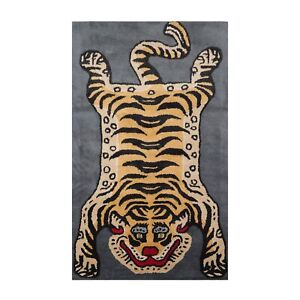 Tiger Handmade 100% Wool Novelty/Animal Oriental Area Rug Gray 3' x 5'