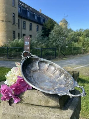 Schale silber Jugendstil mit häkeln oval Gravur Original Vintage  - Bild 1 von 4