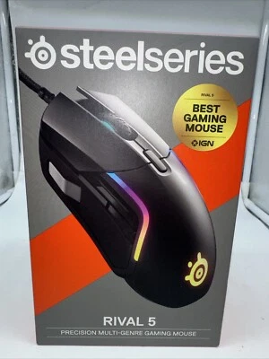 BRAND NEW SEALED STEEL SERIES Rival 5 RGB Precision Optical Gaming Mouse Black - Image 1 of 4