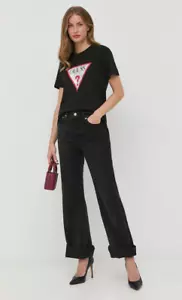 Guess Women Classic Fit Organic Cotton Logo T-Shirt Black Size XS - Picture 1 of 4