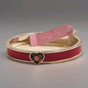 Rare Signed Vera Bradley retired "Ribbons" Heart Bangle Bracelet Silver & pink - Picture 1 of 10