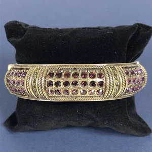 Heidi Daus Bangle Hinged Clamper Bangle Bracelet w Red, Purple & Green Crystals - Picture 1 of 7