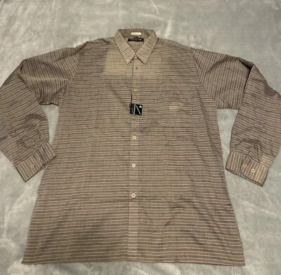 Vintage 80’s Sasson Button Up Shirt Striped Men’s Sz XL(17) Red And Gray NWT - Image 1 of 4