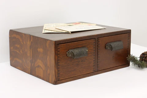 Traditional Oak Antique 2 Drawer Desktop 4x6 Card or Collector File #43885 Cover