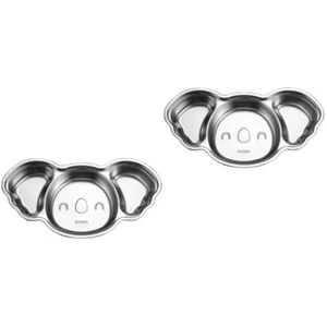 Set of 2 Cartoon Divided Plate Baby Child Plates for Toddlers Stainless Steel - Afbeelding 1 van 12