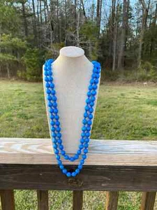 Collar de cuentas de seda azul, cadena de color liso azul para mujer, hecho a mano ajustable - Imagen 1 de 3