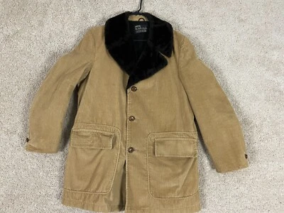 Abrigo vintage Sears Pea para hombre 42 regular de piel sintética con cuello abotonado bolsillo marrón Foto 1 de 4