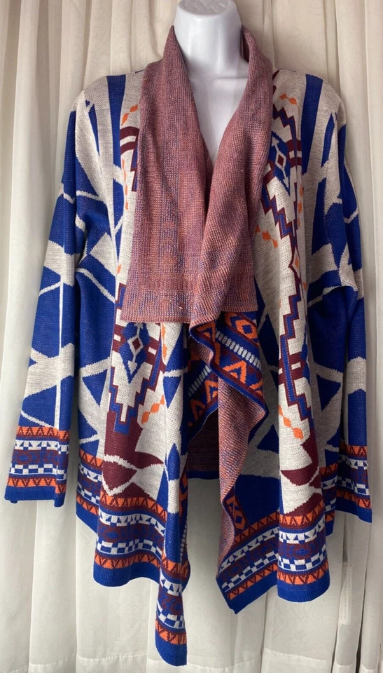 Cardigã feminino Flying Tomato tamanho 3X frente aberta manga 3/4 asteca sudoeste - Imagem 1 de 4