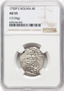 Bolivia - 1750 PE Philip V Cob 4 Reales - NGC AU55 - RARE - ONLY 2 FINER @ NGC! - Picture 1 of 2