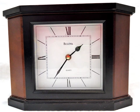 Bulova Holyoke Quartz Cherry & Black Wood Mantle Desk Clock Cover