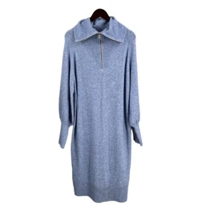 J.Crew Half-Zip Sweater Dress Blue Alpaca Merino Wool Blend Soft Girl Size L New - Picture 1 of 8