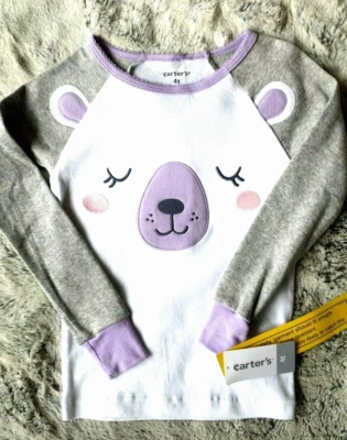 NUEVO CON ETIQUETAS Carters Manga Larga Niñas 4T Púrpura y Blanco con Top Bordado Rosa, Nuevo con Etiquetas Foto 1 de 4