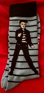 Elvis Presley Jailhouse Rock Socks Unisex Adult Size 7 to 12 Blue Black Striped - Picture 1 of 5