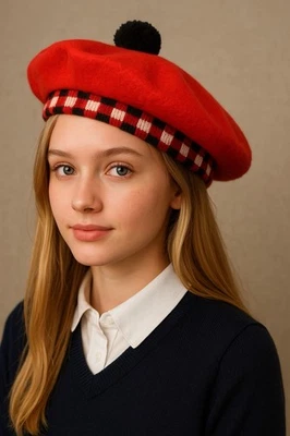 Boina de lana vintage Tam o' Shanter boina gorra escocesa gorro rojo medio Foto 1 de 4