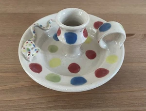 Retro Whimsical Pottery Candlestick Holder Polka Dots 3D Mouse Earthenware - Picture 1 of 8
