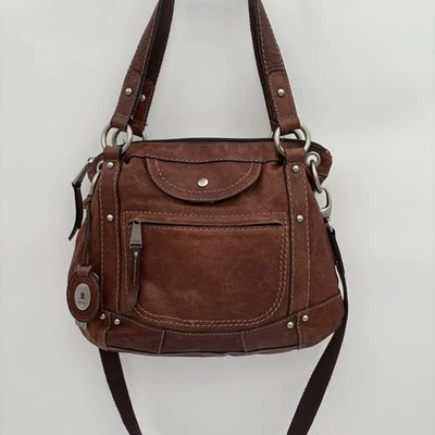 Fossil "Long Live Vintage" 1954 Brown Leather Crossbody Shoulder Zip Key Boho - Image 1 of 4