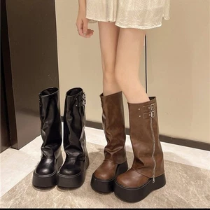 Boots for Women, Thick-soled Fashionable Retro, Heightening, Medium Boots - Picture 1 of 24
